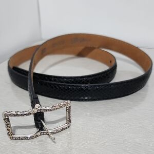 Brighton Black and Silver Leather Belt with Textured Buckle